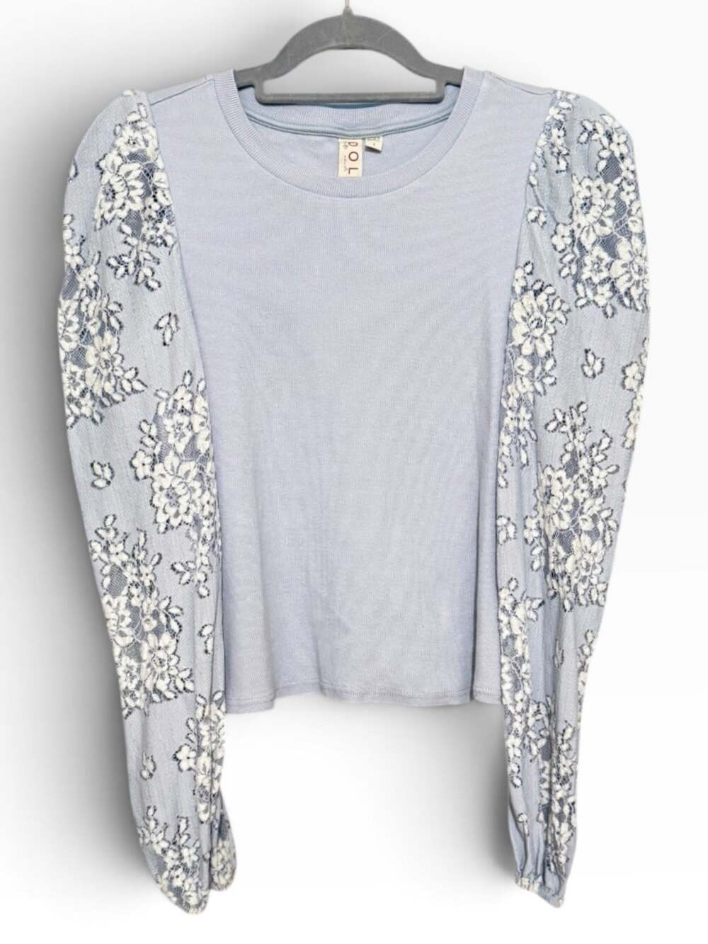 Anthropologie Dolan Left Coast Lace Puff Sleeve Top Light Blue Small